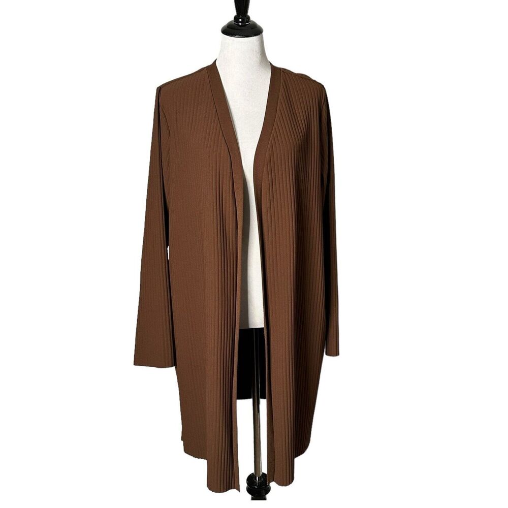 Marc New York Andrew Marc Open Front Kimono Duster Pleated Brown Women Size XL